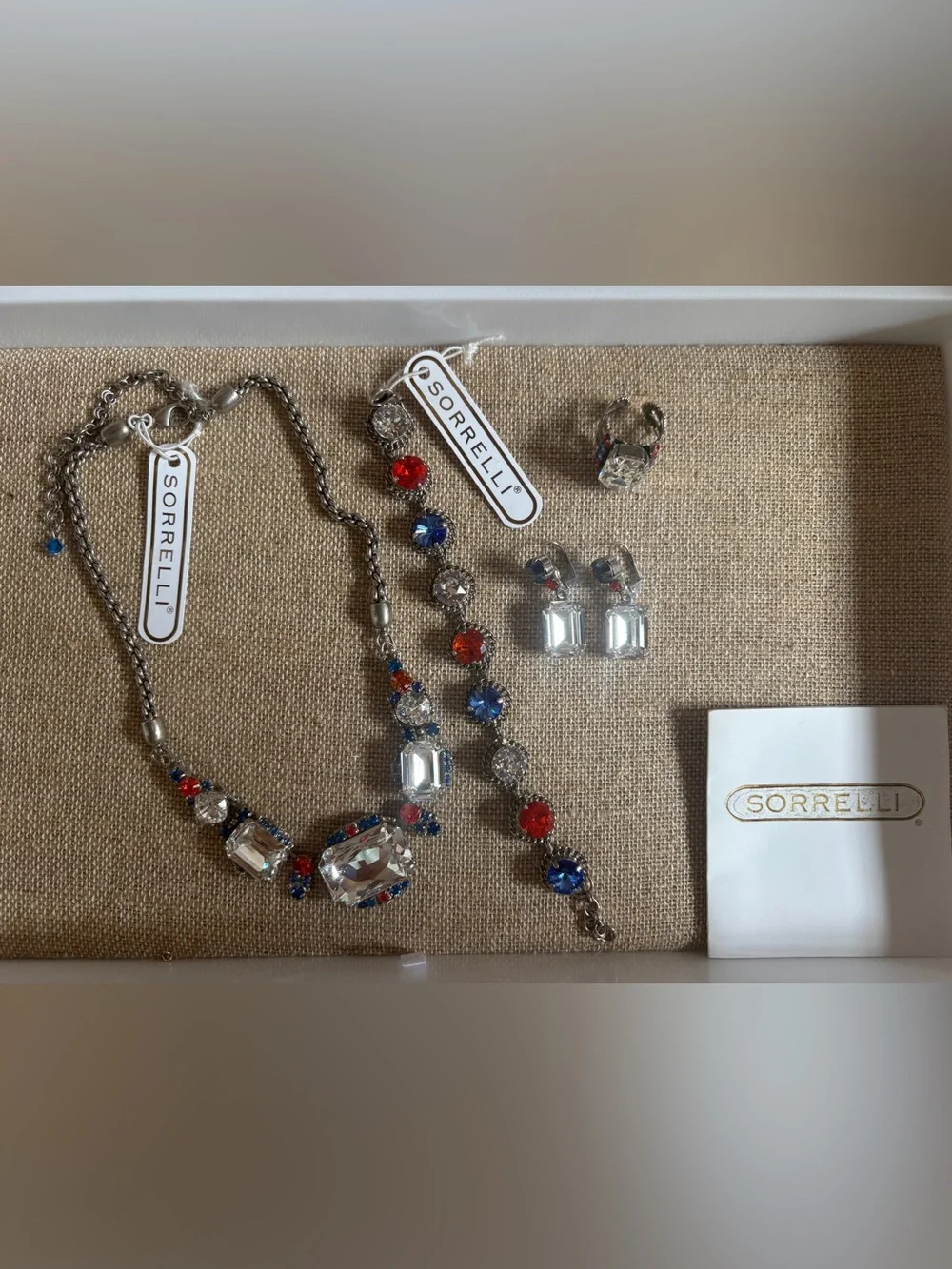 Sorrelli Crystal Drop Dangle Earrings - Clear, Orange and Royal Blue